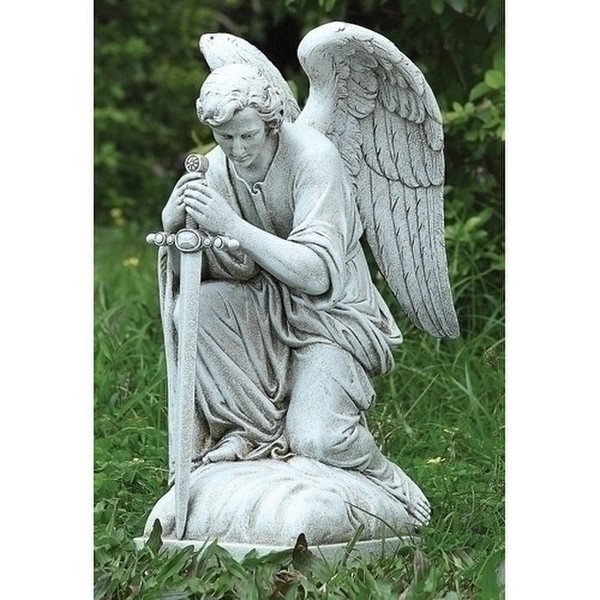 Male Angel Kneeling with Sword Garden Statue